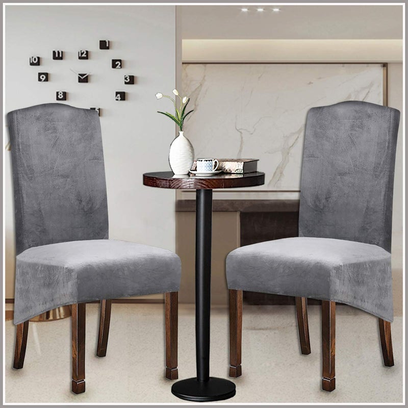KELUINA Velvet Plush XL Dining Chair Covers, Stretch Chaircover, Spandex High Chairs Protector Covers Seat Slipcover with Elastic Band for Dining Room,Wedding, Ceremony, Banquet (Silver Grey, Set of 4) - Image 5
